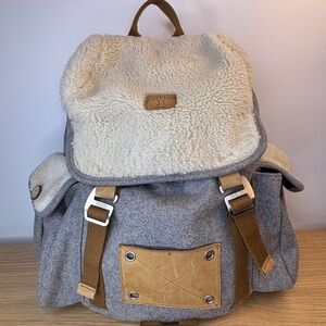 Faguo Grey Wool Sherpa Fleece Rucksack Backpack Mens Womens Grey Cream Tan